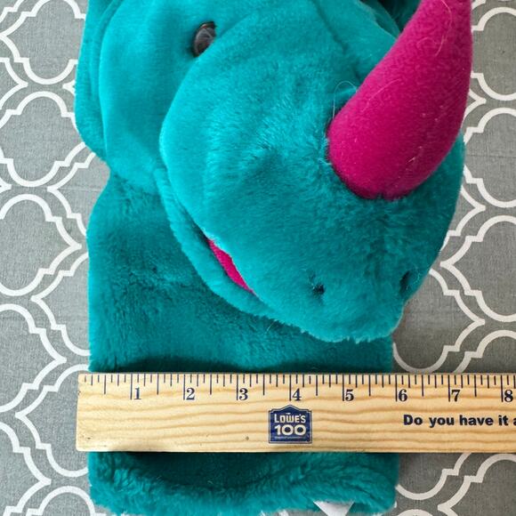 Dakin Vintage Dinosaur Puppet 1991 Plush Toy Green 12" Triceratops Hornsly - Picture 9 of 10